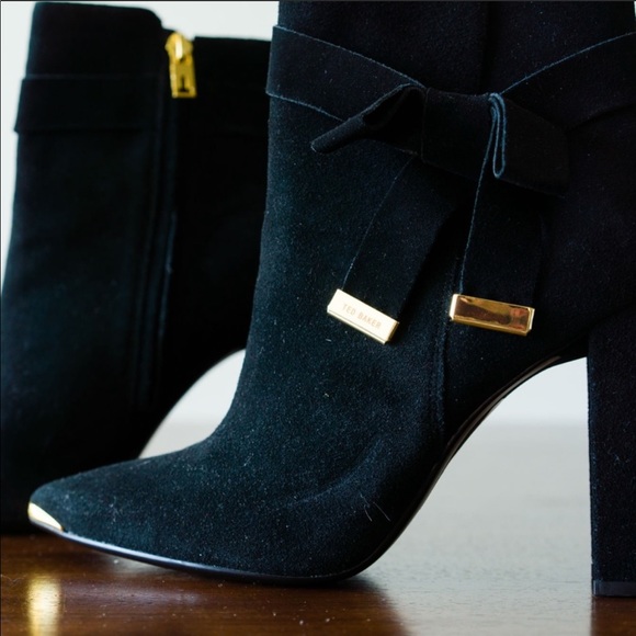 Ted Baker Black Suede Bow Heeled Boots - Picture 5 of 5